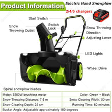 Snow Blower Cordless 3500 W,Hand Push Snow Sweeper 2Batteries