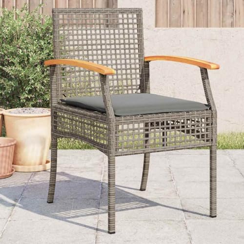 HFXHIJXQ 4-Pack Grey Brown Outdoor Dining Chairs Set 22x21x34 in PE Rattan Wicker Patio Seat with Cushions Modern Garden Balcony Lawn Seating for Patio Poolside Backyard
