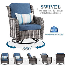Generic 6 Piece Outdoor Patio Furniture Set Wicker Conversation Bistro Set with Swivel Rocking Chairs and Side Table Denim Blue