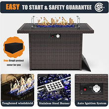 KHOLH 10-Piece Outdoor Patio Furniture Set with Fire Pit Table, Brown/Navy Blue