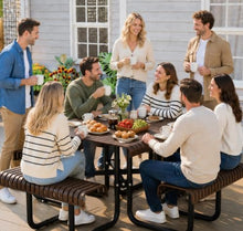 Metal Picnic Table,8-Person Outdoor Picnic Table with Benches Umbrella Hole
