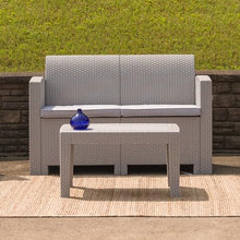 Flash Furniture Seneca Light Gray Faux Rattan Loveseat with All-Weather Light Grey Cushions