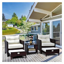UOPYNE Patio PE Wicker Chaise Lounge, 5 Pieces Outdoor Patio Wicker Chairs Set with Ottoman, Outside Sunbathing Camping Pool Beach Patio Furniture Set, All Weather Backyard Conversation Seat