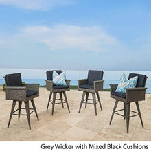 Christopher Knight Home Puerta Wicker Barstools, 4-Pcs Set, Mixed Black / Dark Grey