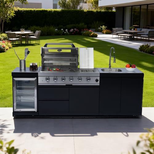 98" 4-Burner Outdoor Kitchen Island Modular BBQ Grill Black&Sivler LPG