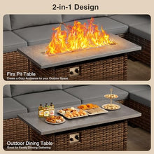 Qsun 8 Pieces Outdoor Patio Furniture Set with 44.9" Fire Pit Table, All-Weather Wicker Outdoor Patio Sectional Set with Coffee Table, for Garden Backyard