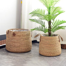 YDJIANCAI 1 Pcs Rattan Grass Woven Flower Basket, Round Wicker Rope Storage Blanket Basket with Handles, Planter Pot for Living Room Floor Standing Balcony Garden Decor(Size:Large)