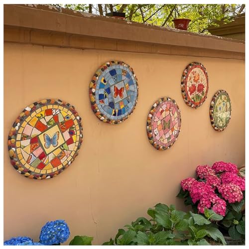 GZHERVICES 5PCS - 3D Wall Art Decor, Decorative Stone for Garden, Outdoor Wall Decorations, Garden Décor Footstone, Ceramic Mosaic Stepping Stone, Wall Sculptures Wall Hanging Art
