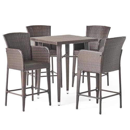 Christopher Knight Home Landis Outdoor 5 Piece Wicker Bar Set Multibrown