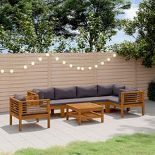 Jkghdrt 6-Piece Modular Acacia Wood Lounge Set with Removable Dark Grey Cushions for Outdoor Relaxation and Flexible Seating Arrangements