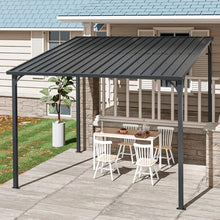 8x10 FT Wall-Mounted Galvanized Steel Pergola with Metal Roof, Heavy Duty Outdoor Patio Cover, Reinforced Support Columns, Sloped Drainage Roof, Backyard Shelter for BBQ, Garden, Lounge Area