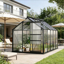 Walk-in Greenhouse with Sliding Door and Aluminum Frame for Growing Flowers, Plants, Outdoor Plant Tent with Rooftop Vent and Transparent Polycarbonate Panels for Backyard, Lawn