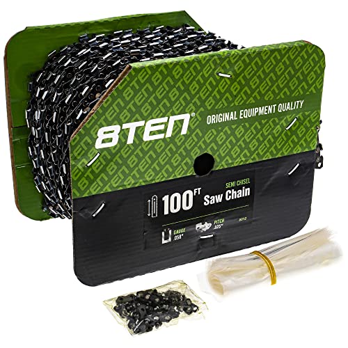 8TEN Chainsaw Chain Bulk Reel Semi Chisel 100 Foot .058 Gauge .325 Pitch