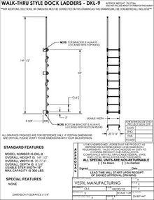 Vestil 9-Step Steel Walk Through Dock Ladder 300 lb Capacity Yellow