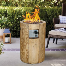 Afterglow 16" Round Propane Fire Pit Smokeless Propane Fire Column Terrafab 40,000 Btu with Lava Rocks & Weather Resistant Cover for Outdoor Patio Garden Backyard Decking Decor, Brown Wood Grain