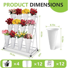 NLLATEI 3 Tier Heavy Duty Flower Display Stand with Wheels, Buckets & Handrails - Moving Plant Cart for Balcony Courtyard, Florist Pop-Up Events, Art Exhibitions