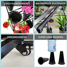 HYUIO 3 Tier Flower Display Stand with 12 Buckets Mobile Plant Stand on Wheels for Garden Balcony and Florist with Large Capacity