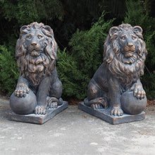Zaer Ltd. Magnesium Pair of Lion Statues (Outdoor Safe) (27" Tall w/Ball (Set of 2), Aged Bronze (Painted))