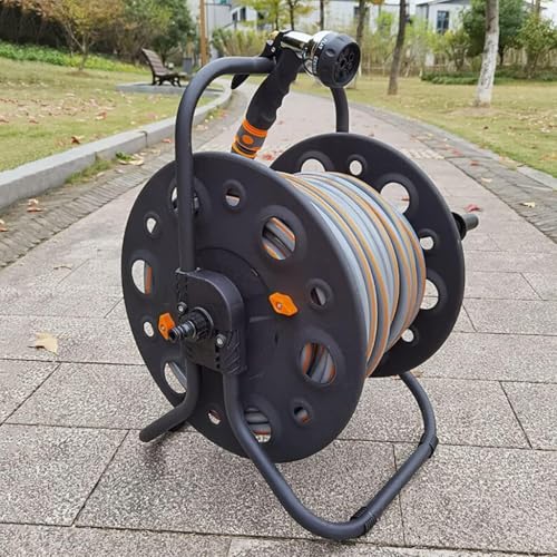 KomNWF LXXW Hose Reel Cart Portable Hose Reel Cart, Metal Hose Holder, Hose Organiser, Portable for Garden Hoses(with 100m Hose)