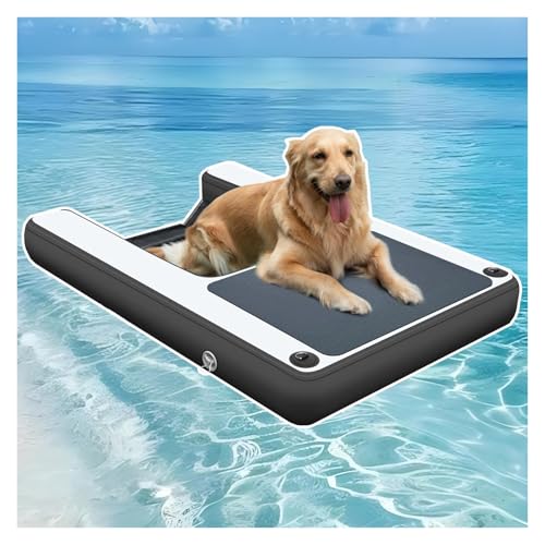 MZZKFC Pet Dock Platform for Pool, Inflatable & Reusable Dog Floating Ladder with EVA Anti Slip Pad & 3D Steps & Pump, Portable Foldable Dog Water Ramp 150cm, Load 105kg(Black,Piece of 4)