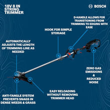 BOSCH GRT18V-40N18X 18V String Trimmer Kit with 8.0Ah High Power Battery, Charger, Brushless Motor, and Anti-Tangle System