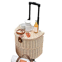 qiuqiu Picnic Basket, Wicker Picnic Basket, Multifunctional Roller Type Rattan Picnic Basket, Hand-Woven Trolley Willow Basket, Egg Candy Gathering, with Lid and Handle