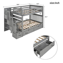 Harper & Bright Designs Full Over Full Bunk Bed with Storage Drawers and Stairway Grey