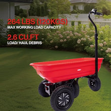 Electric Wheelbarrow Cart, Powered Garden Cart, 264LBS Capacity, 2.6 cu.ft Volume, 24V 180W 75L, 4 Wheeled for Yard, Farm, Beach and Heavy Duty Hauling (Red)