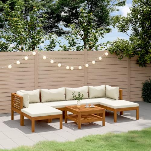 QINXIXINAIXI Garden Lounge Set Cream Solid Acacia Wood Fabric 100 Polyester Seating Sets Patio Furniture Poolside Modern Outdoor