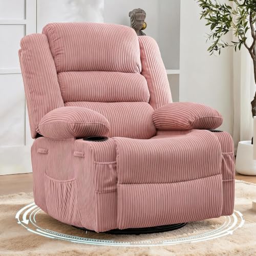 Takywep Corduroy Swivel Rocker Recliner Chair 360 Swivel 30 Rock