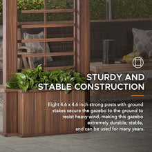 Sunjoy Hardtop Gazebo Aluminum Frame with Planters 13 ft. x 15 ft. Brown