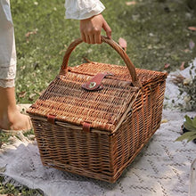 FENOKD Picnic Basket Wicker Picnic Basket Sets for 4 Persons, Natural Hand Woven Willow Hamper Basket with Service, Picnic Basket for Family,Party,Outdoor,Camping，