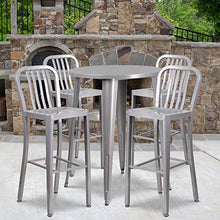 Flash Furniture Commercial Grade 30" Round Silver Metal Indoor-Outdoor Bar Table Set with 4 Vertical Slat Back Stools