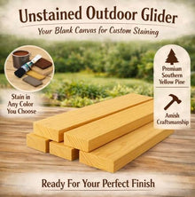 4 FT NATURAL Porch MISSION Glider Cupholders Bench for 2 Person, Amish-Made Pine Wood Patio Glider, Smooth Glide, Balanced Construction, Even Weight Distribution, Relaxed Seating Angle, Made in USA