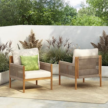 Christopher Knight Home Barris Lounge Chair Outdoor Set of 2, Patio Accent Chair, Comfy Reading Extra Seat, Wooden Frame+Rope Woven+Removable Cushion, for Garden/Backyard/Balcony/Poolside,Teak+Beige