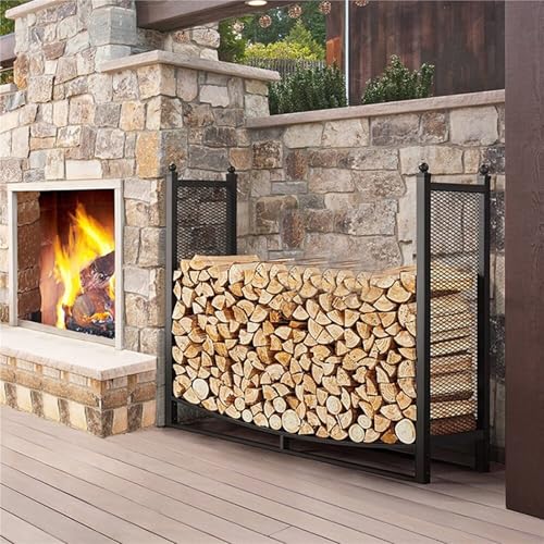 EliteBloom 3.8Ft Firewood Rack with Mesh Sides – Heavy Duty Metal Wood Stand for Indoor & Outdoor Fireplace, Patio