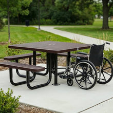 Coated Outdoor Furniture 46In Square Picnic Table, Expanded, Brown, ADA