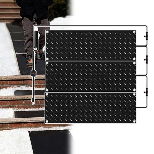Electric Snow Melting Mat，Heated Mats for Winter Snow Removal with 6 ft Power Cord, 2 in/h Ice Melting Speed, for Stairs, Decks, Sidewalks, and Residential/Industrial Use 10x48in(25.4x122cm)-3pcs