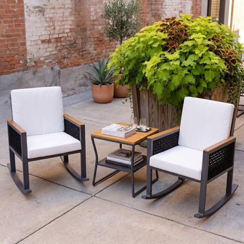 East Green Linden Rocking Chair Patio Conversation Set - Modern Outdoor Seating Crafted from Aluminum and Teak