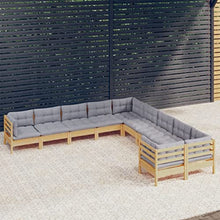 PUGYNBK 10 Piece Garden Lounge Set Grey Solid Pinewood Fabric Modular Design Weather-Resistant Cushions for Outdoor Patio Terrace