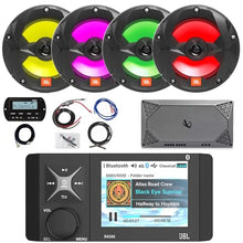 Enrock Marine 4" Color LCD Display Bluetooth Stereo Receiver with Wired Remote & 4x 6.5" 225W Black RGB LED Speakers & Amplifier Kit