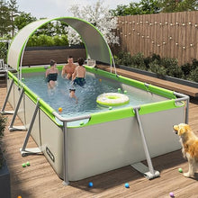 Metal Frame Swimming Pool Summer Rectangular Above Ground Pools Folding Pool with Shed Roof Outdoor Lounge Pool for Adults (2.6m)