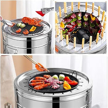 Smokeless Stainless Steel Hanging BBQ Grill 360° Roasting Oven Charcoal Braised Barrel for Indoor Outdoor Cooking(Small)