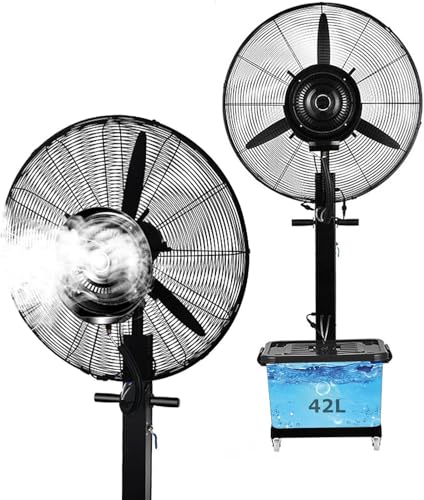 Misting Cooling Fan with Water Tank, 3 Speed Settings, Waterproof Spray for Outdoor, Patio, Industrial Use, Heavy Duty Electric Fan(A-71Cm/28In)
