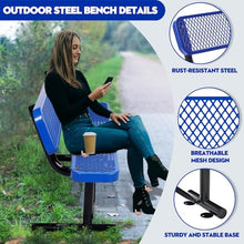 Outdoor Garden Bench, Cast Iron Metal Frame Patio Park Bench with Backrest, Portable Expanded Metal Black Bench, Commercial-Grade Outdoor Seating for Lawn, Patio, Park, Yard, Garden (Blue, 6FT/72')