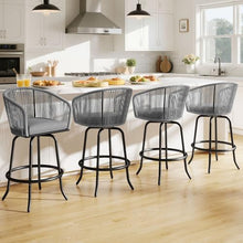 DWVO Outdoor Counter Height Bar Stools Set of 4, Patio Swivel Bar Chairs with Soft Cushions, 360° Rotation, Bar Height Rattan Chairs for Backyard, Poolside, Garden, Gray