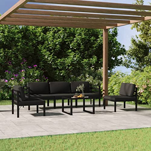 KTHLBRH 6-Piece Modular Garden Lounge Set Charcoal Aluminum Frame with Polyester Foam Filled Cushions for Outdoor Patio Balcony Flexible Seating Arrangement Weather Resistant