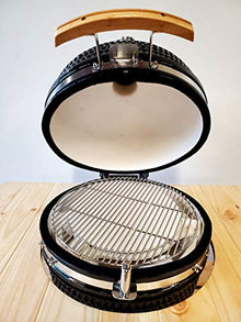 Black Outdoor Charcoal 21" Ceramic Egg Kamado BBQ Grill Smoker with Wood Table Pizza Stone and Canvas Cover