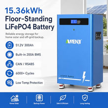 51.2V 300Ah LiFePO4 Lithium Battery, 15.36kWh 48V Solar Battery with Built-in 200A BMS, CAN/RS485 Communication, Deep Cycle Battery for Home Energy Storage, RV, Off-Grid