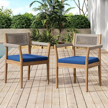 callmego Natural Acacia Wood Outdoor Dining Chairs – Rustic Teak-Look Patio Seating with Woven Rope Accents and Weather-Resistant Cushions (Navy + Teak+ Beige + Acacia Wood + Fabric + Rope-1)